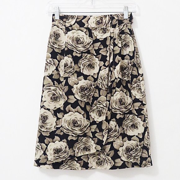 Vintage Faux Wrap Mini Skirt Pencil Rose Print 24" - Picture 1 of 7